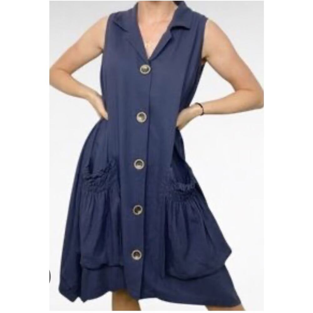 For Cynthia Linen Blend boho lagenlook Tunic Button Up Asymmetric Dress XS